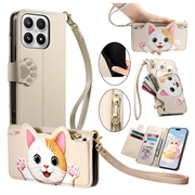 Xiaomi 17 Niedliche Katzen-Geldbörsenhülle mit Kartenfach, Reißverschlussfach und Handschlaufe - Khaki