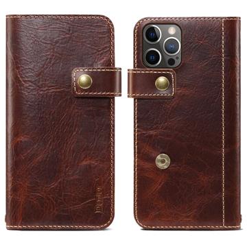 Denior Vintage Serie iPhone 14 Pro Lederhülle mit Geldbörse - Braun