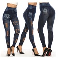 Denim Fashion Slim-Fit-Leggings mit Hoher Taille - XS