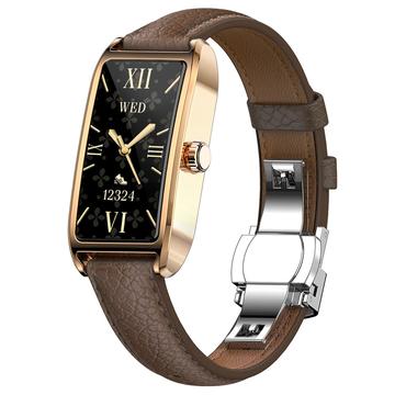 Dora T Elegante Smartwatch für Frauen mit dänischer Sprache - Dunkelbraun / Roségold