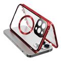 Doppelseitiges gehärtetes Glas+magnetischer Metallrahmen Anti-Drop Case für iPhone 15 kompatibel mit MagSafe Phone Cover mit Schnallenverschluss - Rot