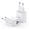 Duzzona T12 30-W-PD-Schnellladegerät für die Wandmontage - USB-C/USB-A, EU-Stecker - Weiß