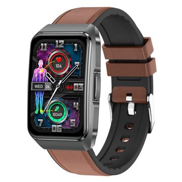 ET650 Smart Watch mit Körpertemperatur, Gesundheitsüberwachung und Bluetooth-Anruf - Leder- und Silikonarmband