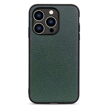 Elegant iPhone 14 Pro Leder Cover - Grün