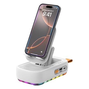 F15 3-in-1 faltbare Telefonhalterung mit Bluetooth-Lautsprecher und 1200mAh Powerbank - Weiß