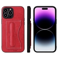 Fierre Shann iPhone 14 Pro Max Beschichtet Cover mit Kartenschlitz und Ständer - Rot