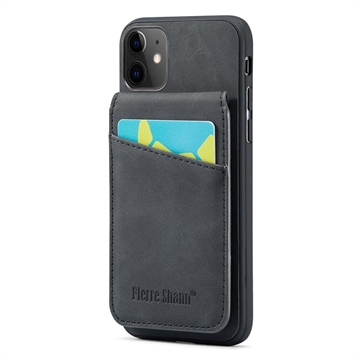 iPhone 11 Fierre Shann Beschichtet Hybrid Case mit Kartensteckplätze und Ständer - Schwarz