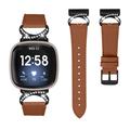 Fitbit Versa 3/Sense - elegantes Lederarmband mit Strasssteinen - Braun