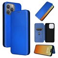 iPhone 15 Pro Flip Hülle - Karbonfaser - Blau