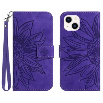 Sunflower Serie iPhone 14 Plus Schutzhülle mit Geldbörse - Dunkel Purpur
