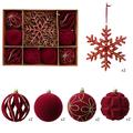 Set mit beflockten Weihnachtskugeln/Schneeflocken-Anhängern – 8cm/16cm – 10 Stück – Rot