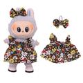 Floral Partykleid & Bowknot Stirnband für Labubu Mini Figur 17cm
