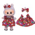 Floral Party Kleid & Bowknot Stirnband für Labubu Mini Figur 17cm - Rot