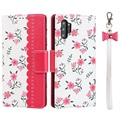 Floral Pattern Samsung Galaxy Note10+ Wallet Hülle - Hot Pink