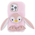 Fluffy Plush iPhone 13 Pro Hybrid Case - Rosa Penguin