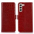 Crocodile Serie Samsung Galaxy S23+ 5G Lederhülle mit Geldbörse mit RFID - Rot