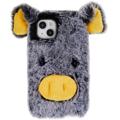 Fluffy Plush iPhone 14 Hybrid Case - Grau Schwein