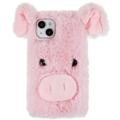 Fluffy Plush iPhone 14 Plus Hybrid Case - Rosa Schwein