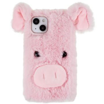 Fluffy Plush iPhone 14 Plus Hybrid Case - Rosa Schwein