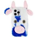 Fluffy Plush iPhone 14 Pro Hybrid Case - Blau Kuh