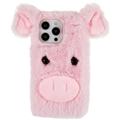 For iPhone 14 Pro Max Cartoon Pig Design Soft Plush + TPU Phone Back Case Anti-scratch Anti-drop Cover