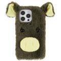 Fluffy Plush iPhone 14 Pro Hybrid Case - Grünes Schwein