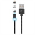 Forever 3-in-1 Magnetisches Ladekabel - Lightning, USB-C, MicroUSB - 1m - Schwarz