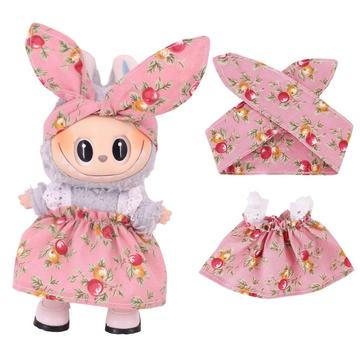 Garten-Party Kleid & Stirnband Set für Labubu Mini Figur 17cm - Pink