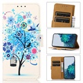 Glam Serie Samsung Galaxy A53 5G Schutzhülle mit Geldbörse - Blühender Baum / Blau