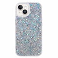 iPhone 15 Plus Glitter Flakes TPU Hülle - Silber