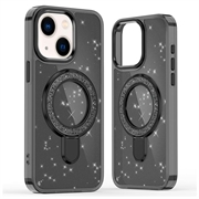 iPhone 15 Glitter Hybrid Hülle mit Kickstand - MagSafe-kompatibel - Schwarz