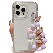 iPhone 16 Pro Max Glitter Stoßfestes Hybrid Hülle mit Handgelenkschlaufe - Durchsichtig