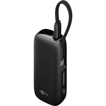 Goobay 5000mAh Power Bank mit integriertem USB-C Kabel - 20W - Schwarz