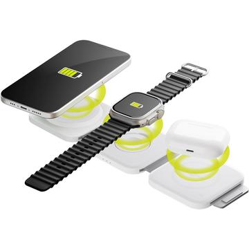 Goobay Faltbares drahtloses 3-in-1-Ladegerät 15W - iPhone, Apple Watch, AirPods - Weiß