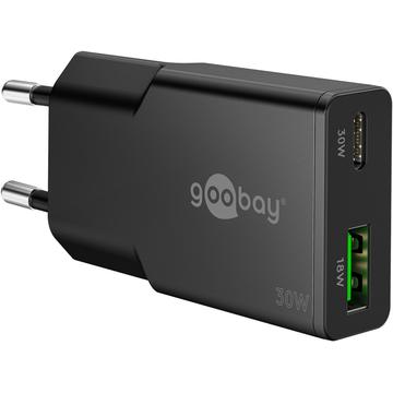 Goobay Slim USB-C PD GaN Duales Schnellladegerät 30W - Schwarz
