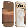 Google Pixel 11 Pro Elegante magnetische Flip-hülle mit RFID-Kartenfächern - Braun