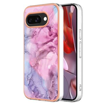 Google Pixel 9a Galvanisierte IMD TPU-Hülle mit Marmormuster - Blau / Rosa