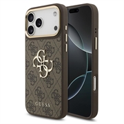 iPhone 18 Pro Max Guess 4G Metal Logo Gold Frame Hülle - Braun
