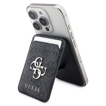 Guess 4G Metall-Logo-Kartenhalter mit Ständer - MagSafe-kompatibel - Schwarz