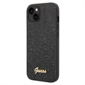 Guess Glitter Flakes Metal Logo iPhone 14 Plus Hybrid Hülle - Schwarz