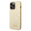 Guess Glitter Flakes Metal Logo iPhone 14 Pro Hybrid Hülle - Gold