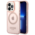 Guess Gold Outline MagSafe iPhone 14 Pro Max Hybrid Case - Rosa Durchscheinend
