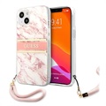 Guess Marble Collection iPhone 13 Mini Hülle mit Handschlaufe - Rosa