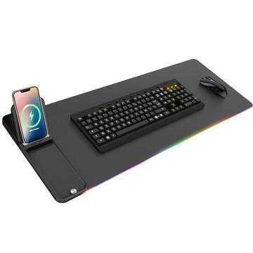 H18 RGB-Schreibtischmatte mit drahtlosem 15W-Ladegerät und klappbarem Telefonständer - Schwarz