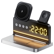 HT-568 3-in-1-Magnet-Wireless-Ladegerät mit Wecker und Schreibtischlampe - Schwarz