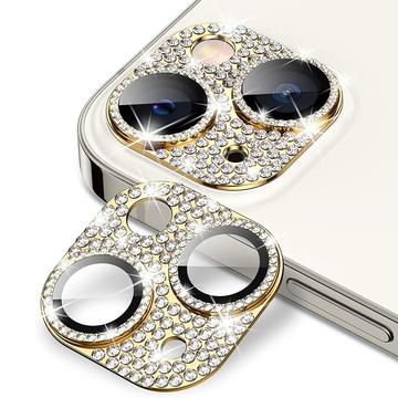iPhone 15/15 Plus Hat Prince Glitter Kameraobjektiv Panzerglas - Gold