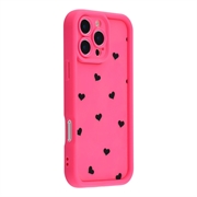 iPhone 16 Pro Herz-Muster stoßfest TPU Hülle mit erhöhten Kanten - Hot Pink