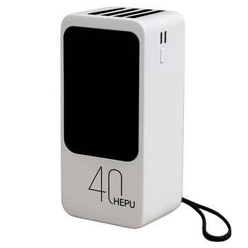 Hepu XL HP210 40000mAh Power Bank mit USB-C/Lightning/USB-A/MicroUSB Kabeln - Weiß