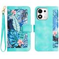 Honor 600 Smart Brieftaschen-Hülle mit Blumenmuster mit Kartenfächern - Grün