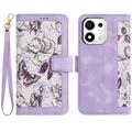 Honor 600 Smart Brieftaschen-Hülle mit Blumenmuster mit Kartenfächern - hell lila